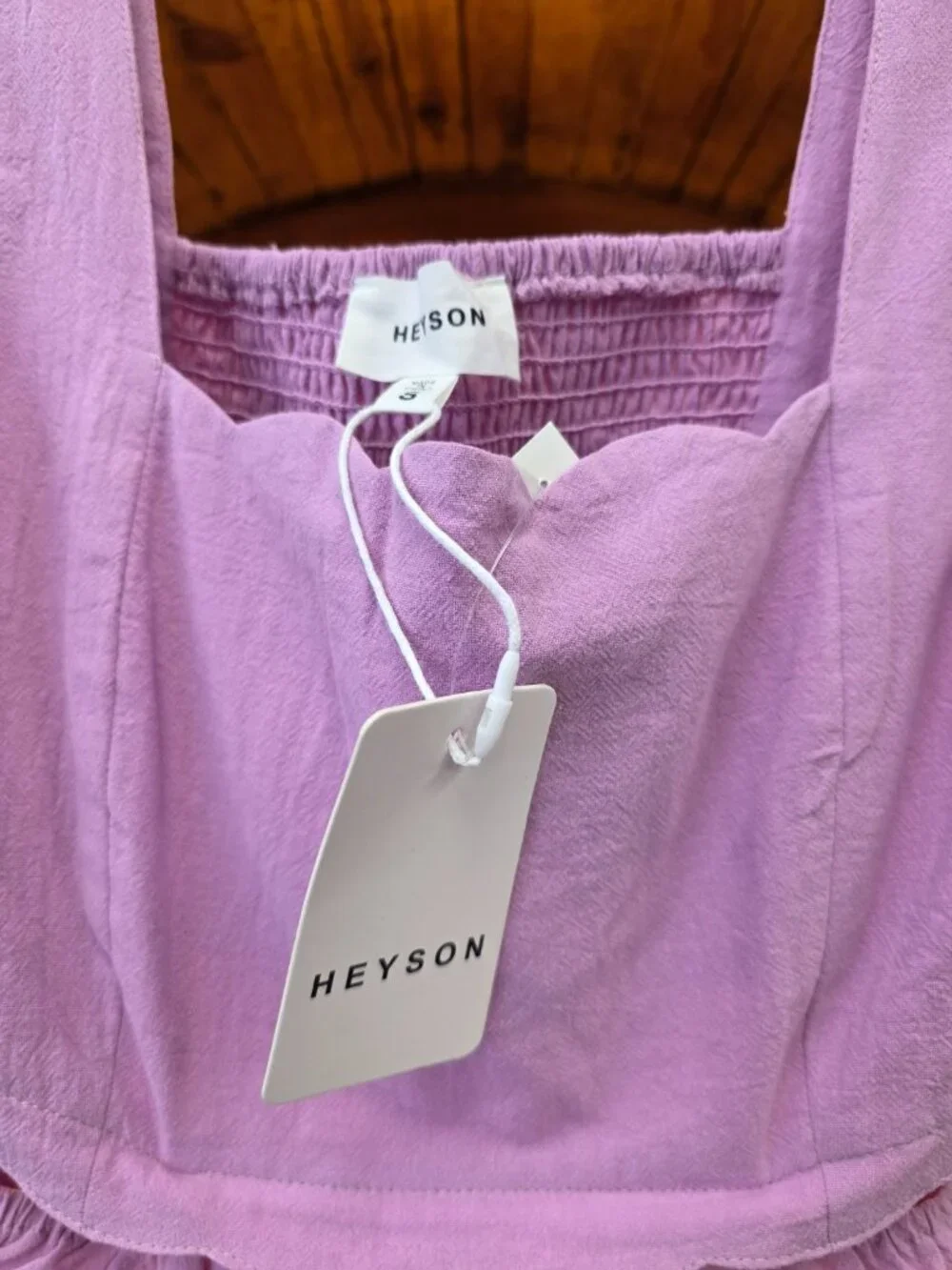 Heyson Light Mauve Cutout Crop Top | Scalloped Hem | 100% Cotton | Smocked Back - Picture 2 of 10